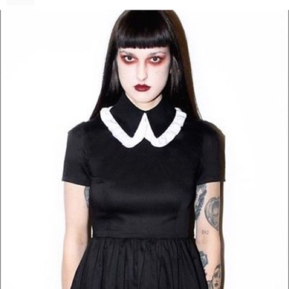 Deandri Ruffle Collar Black Goth Dress Size XS